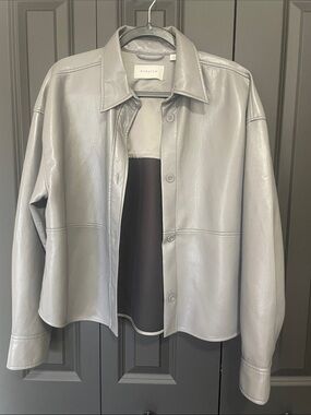 Babaton by Aritzia Pelli Hip Gray Vegan Leather Button-Front Jacket
